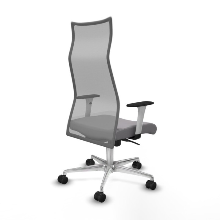 Albacete malla sincro malla gris similpiel gris brazos blancos base aluminio ruedas 65 mm nailon