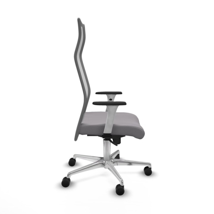 Albacete malla sincro malla gris similpiel gris brazos blancos base aluminio ruedas 65 mm nailon