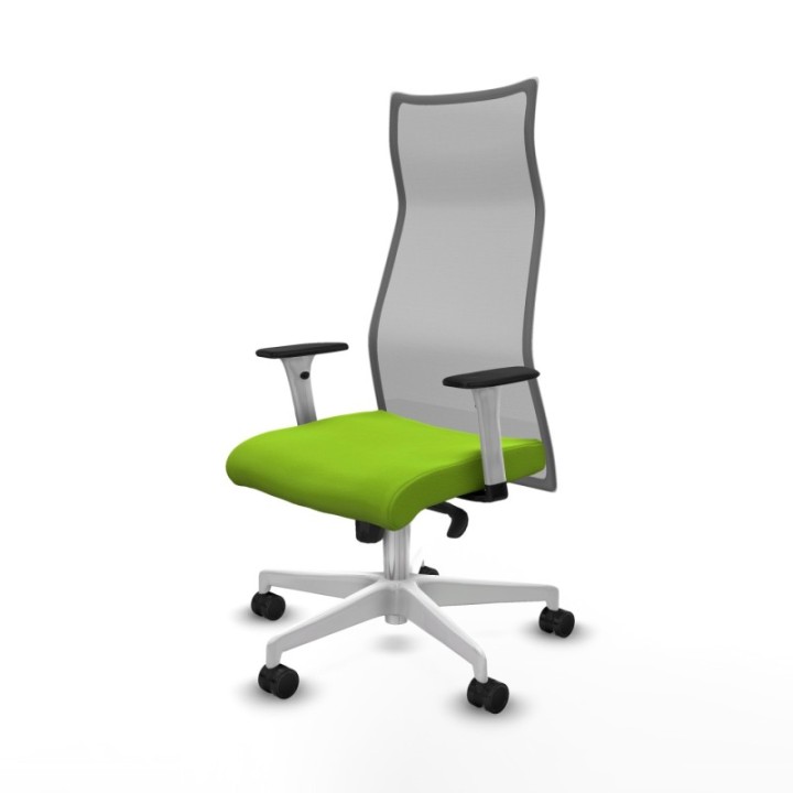 Albacete malla sincro malla gris similpiel pistacho brazos blancos base blanca ruedas 65 mm nailon