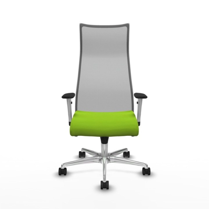 Albacete malla sincro malla gris similpiel pistacho brazos blancos base aluminio ruedas 65 mm nailon