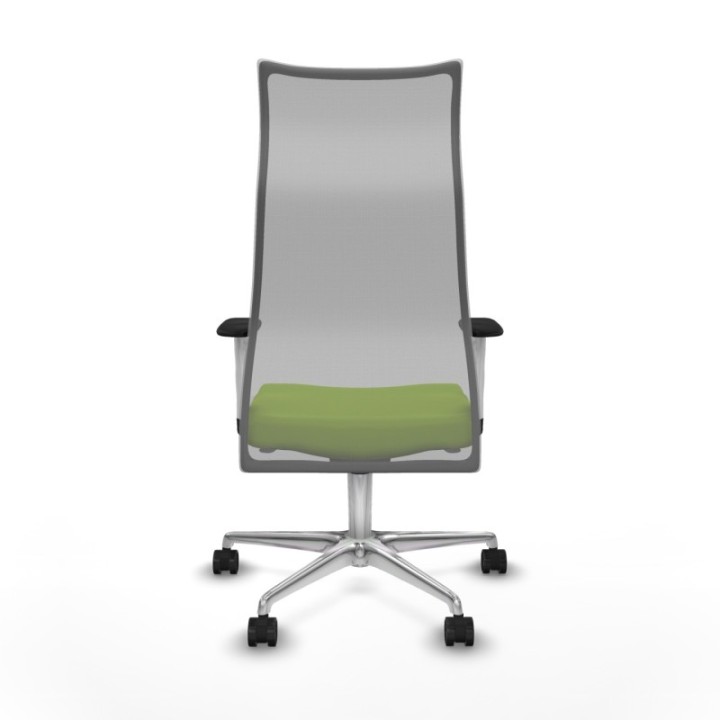 Albacete malla sincro malla gris similpiel pistacho brazos blancos base aluminio ruedas 65 mm nailon