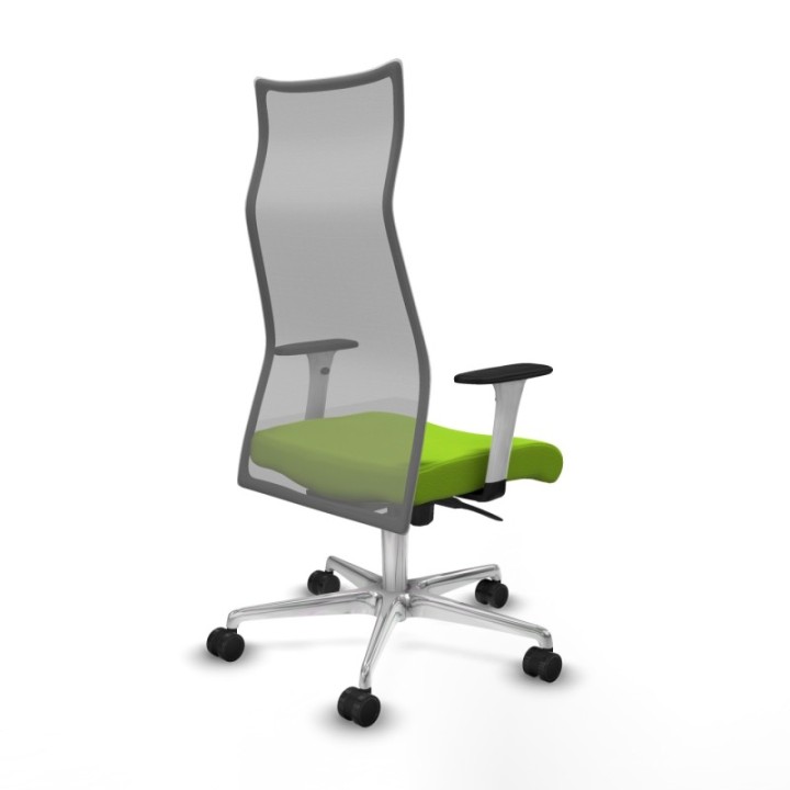 Albacete malla sincro malla gris similpiel pistacho brazos blancos base aluminio ruedas 65 mm nailon