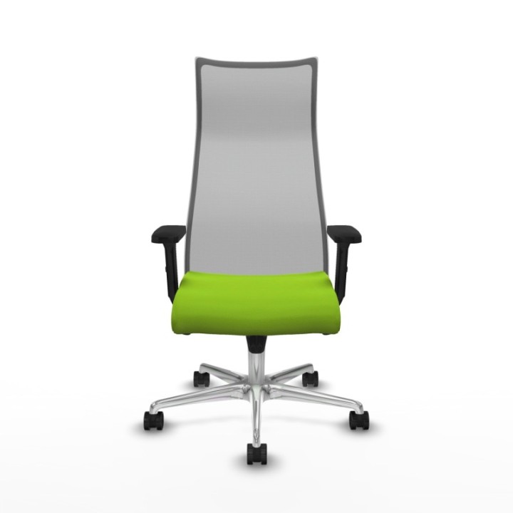 Albacete malla sincro malla gris similpiel pistacho brazos 2D base aluminio ruedas 65 mm nailon