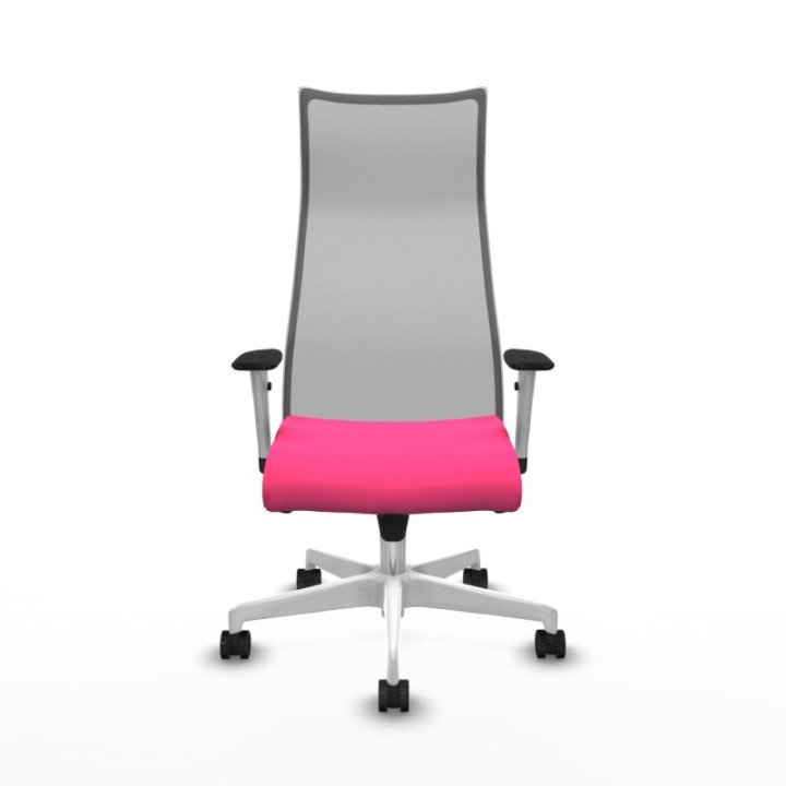 Albacete malla sincro malla gris similpiel rosa brazos blancos base blanca ruedas 65 mm nailon