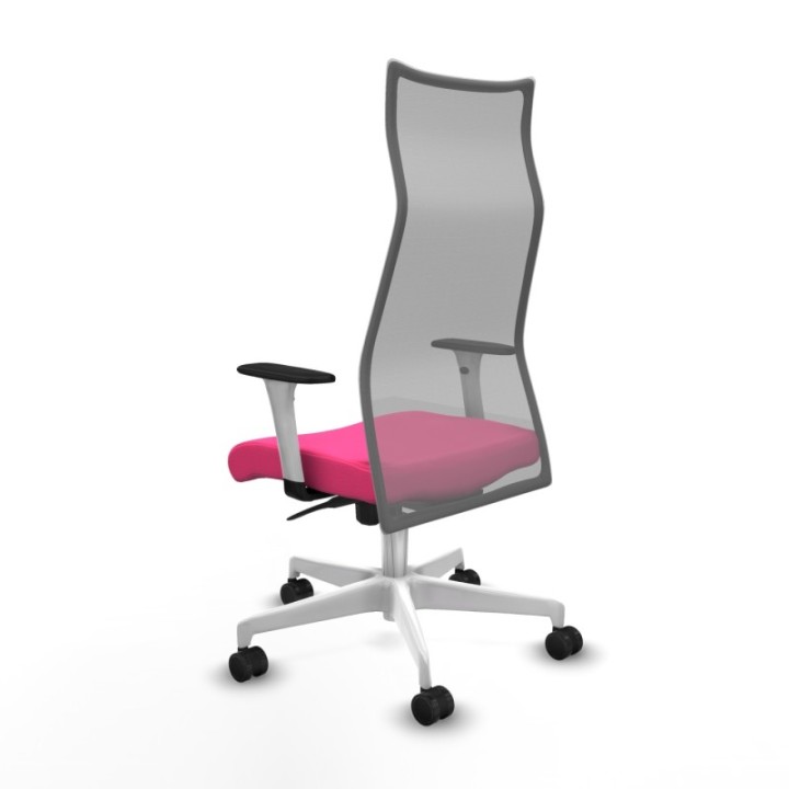 Albacete malla sincro malla gris similpiel rosa brazos blancos base blanca ruedas 65 mm nailon