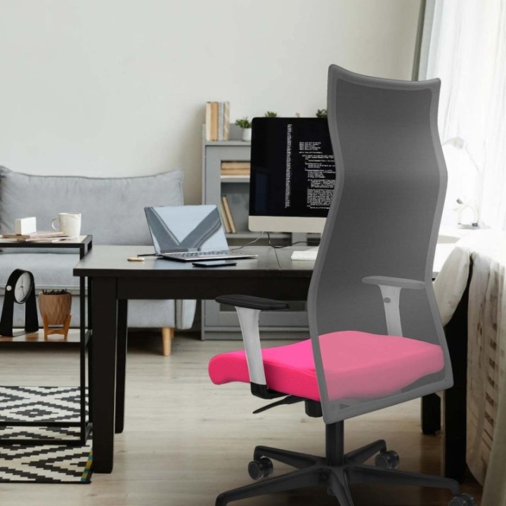 Albacete malla sincro malla gris similpiel rosa brazos blancos base nailon ruedas 65 mm nailon