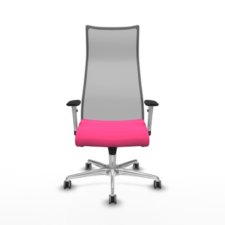 Albacete malla sincro malla gris similpiel rosa brazos blancos base aluminio ruedas 65mm engomadas