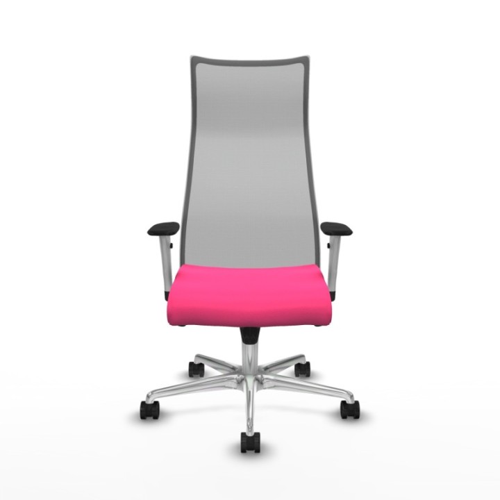 Albacete malla sincro malla gris similpiel rosa brazos blancos base aluminio ruedas 65 mm nailon