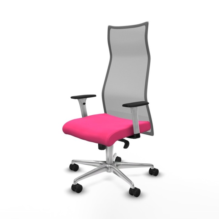 Albacete malla sincro malla gris similpiel rosa brazos blancos base aluminio ruedas 65 mm nailon