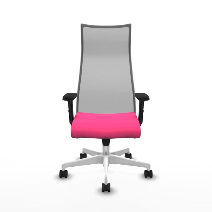 Albacete malla sincro malla gris similpiel rosa brazos 2D base blanca ruedas 65 mm nailon