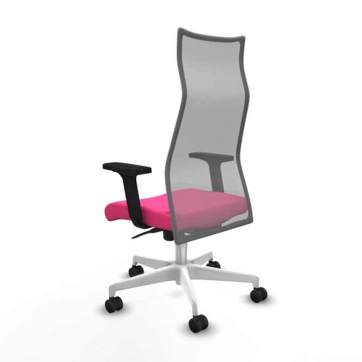 Albacete malla sincro malla gris similpiel rosa brazos 2D base blanca ruedas 65 mm nailon