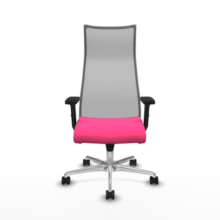 Albacete malla sincro malla gris similpiel rosa brazos 2D base aluminio ruedas 65 mm nailon