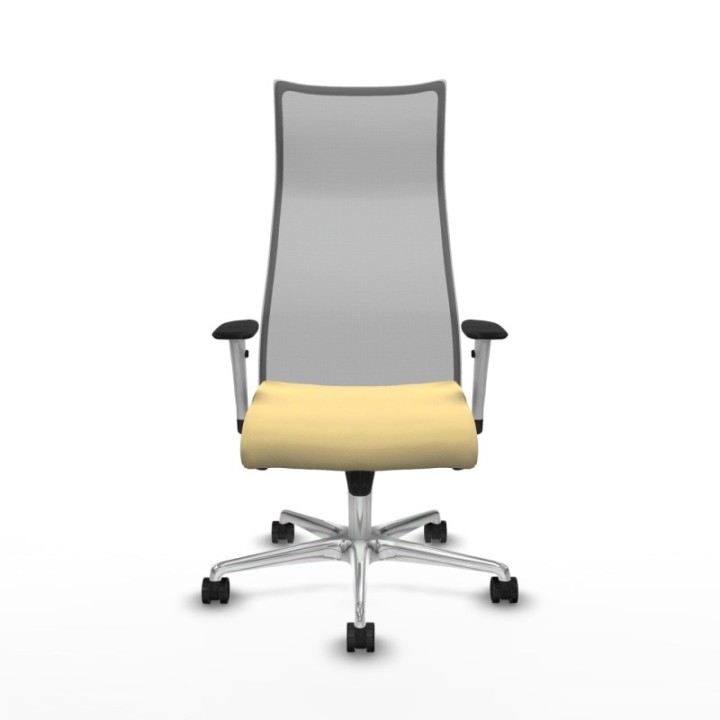 Albacete malla sincro malla gris similpiel crema brazos blancos base aluminio ruedas 65 mm nailon