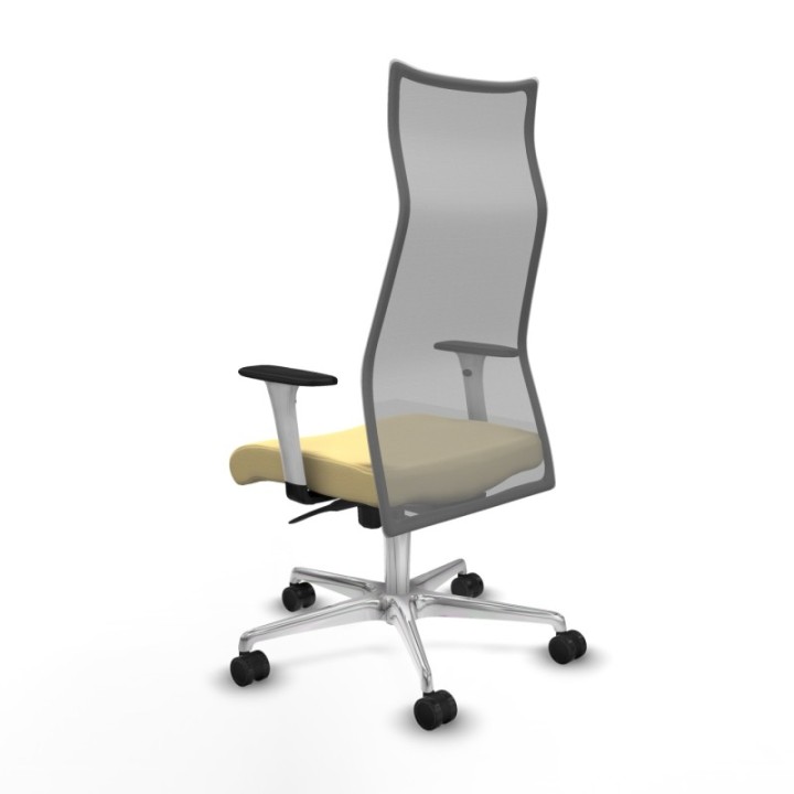 Albacete malla sincro malla gris similpiel crema brazos blancos base aluminio ruedas 65 mm nailon