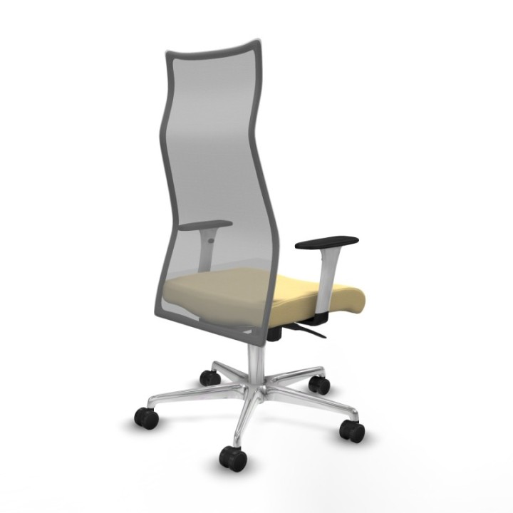 Albacete malla sincro malla gris similpiel crema brazos blancos base aluminio ruedas 65 mm nailon