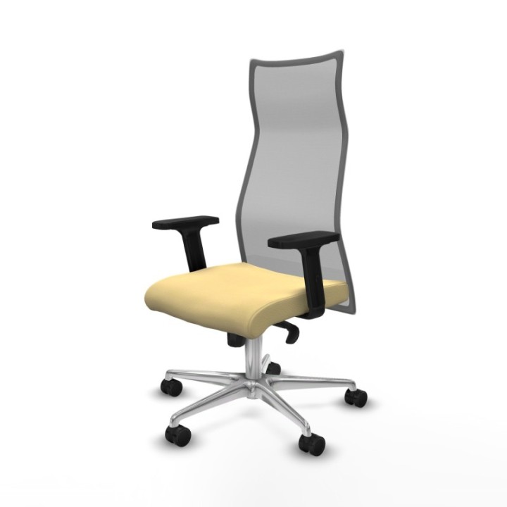 Albacete malla sincro malla gris similpiel crema brazos 2D base aluminio ruedas 65 mm nailon