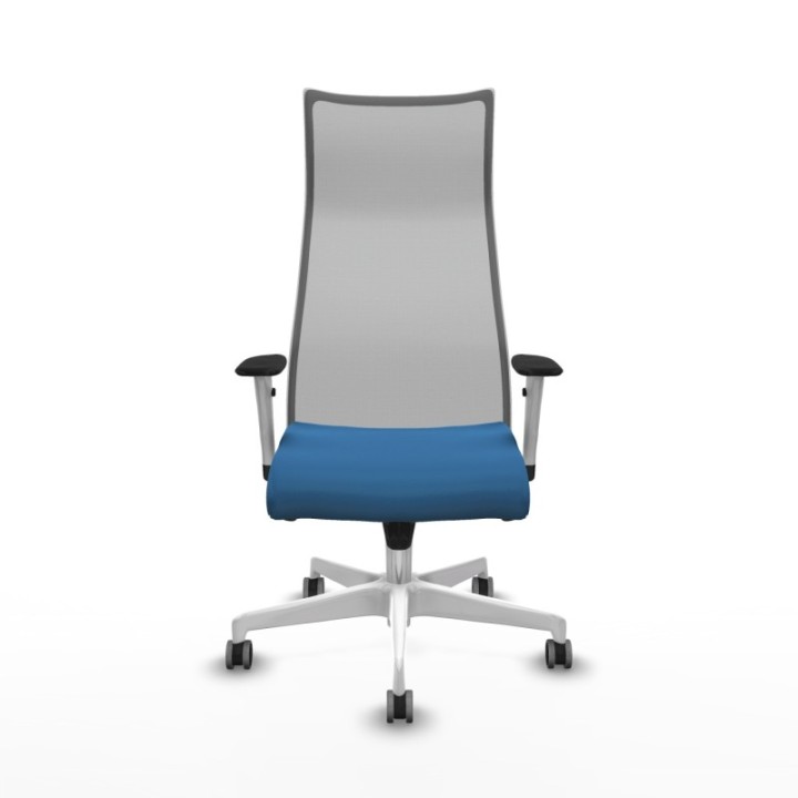 Albacete malla sincro malla gris similpiel azul claro brazos blancos base blanca ruedas 65mm engomadas