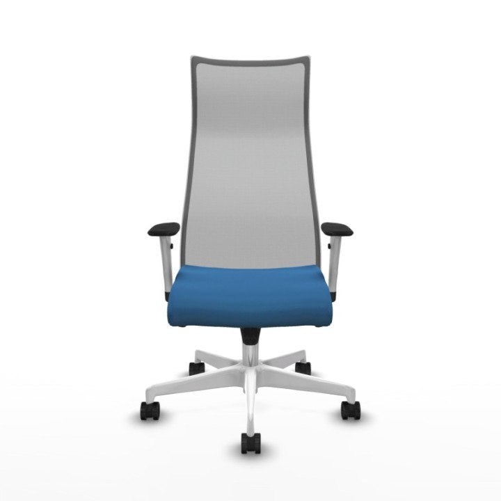 Albacete malla sincro malla gris similpiel azul claro brazos blancos base blanca ruedas 65 mm nailon