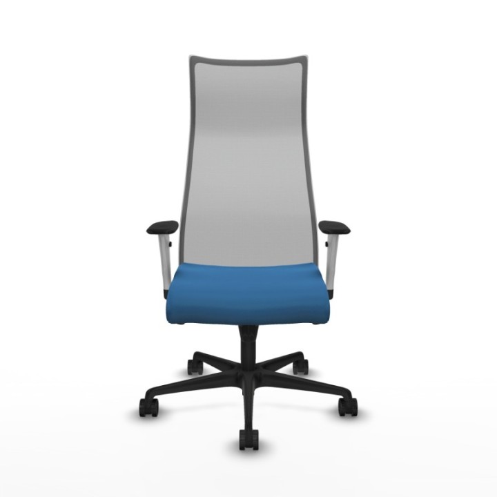 Albacete malla sincro malla gris similpiel azul claro brazos blancos base nailon ruedas 65 mm nailon