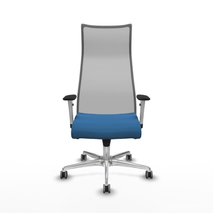 Albacete malla sincro malla gris similpiel azul claro brazos blancos base aluminio ruedas 65mm engomadas