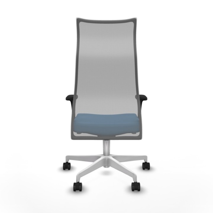 Albacete malla sincro malla gris similpiel azul claro brazos 1D base blanca ruedas 65 mm nailon