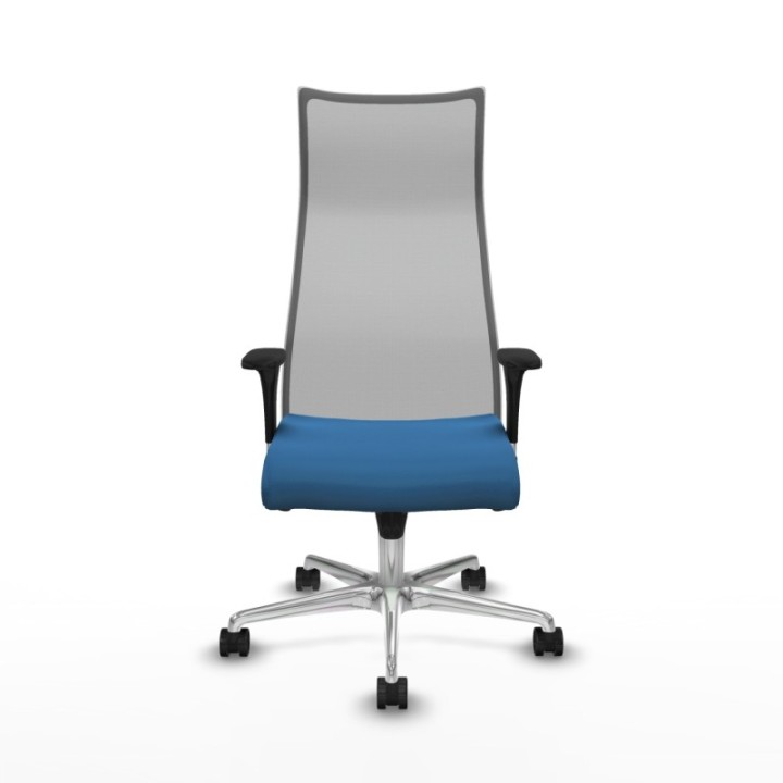 Albacete malla sincro malla gris similpiel azul claro brazos 1D base aluminio ruedas 65 mm nailon