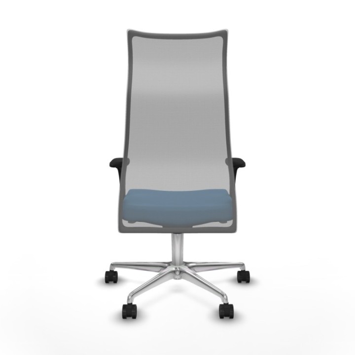 Albacete malla sincro malla gris similpiel azul claro brazos 1D base aluminio ruedas 65 mm nailon