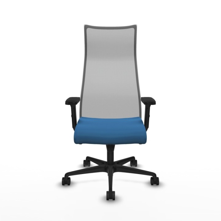 Albacete malla sincro malla gris similpiel azul claro brazos 2D base nailon ruedas 65 mm nailon