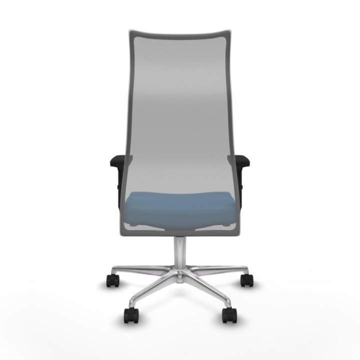 Albacete malla sincro malla gris similpiel azul claro brazos 2D base aluminio ruedas 65 mm nailon