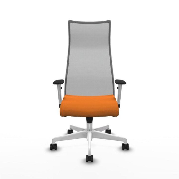 Albacete malla sincro malla gris similpiel naranja brazos blancos base blanca ruedas 65 mm nailon