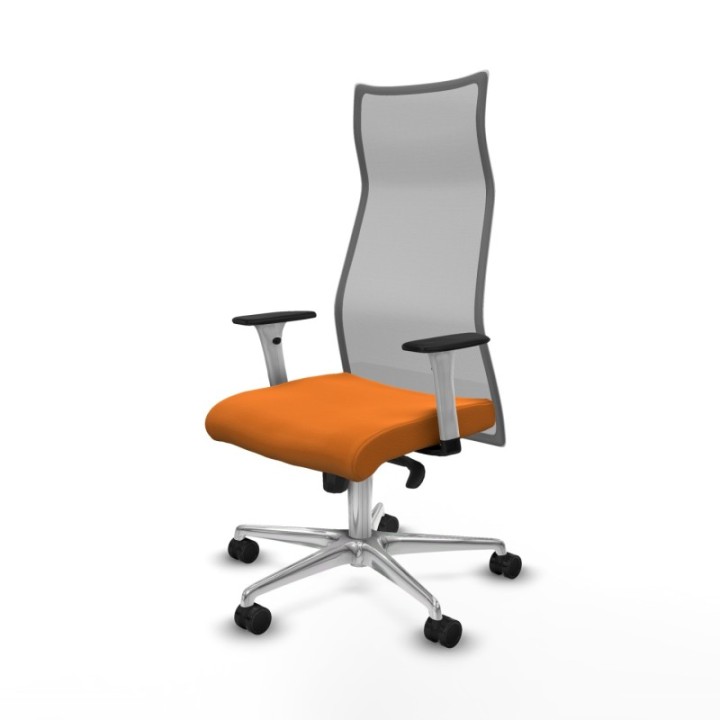 Albacete malla sincro malla gris similpiel naranja brazos blancos base aluminio ruedas 65 mm nailon