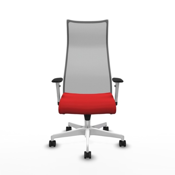 Albacete malla sincro malla gris similpiel rojo brazos blancos base blanca ruedas 65 mm nailon