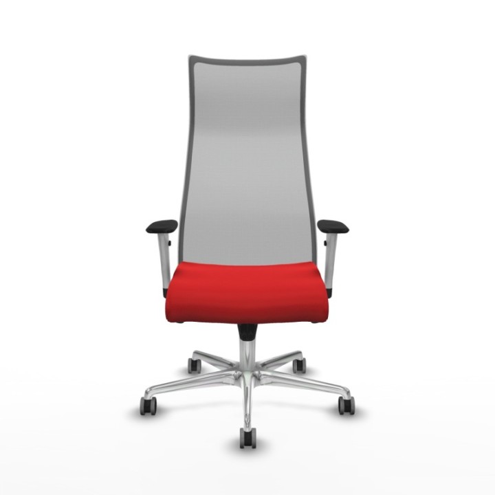 Albacete malla sincro malla gris similpiel rojo brazos blancos base aluminio ruedas 65mm engomadas