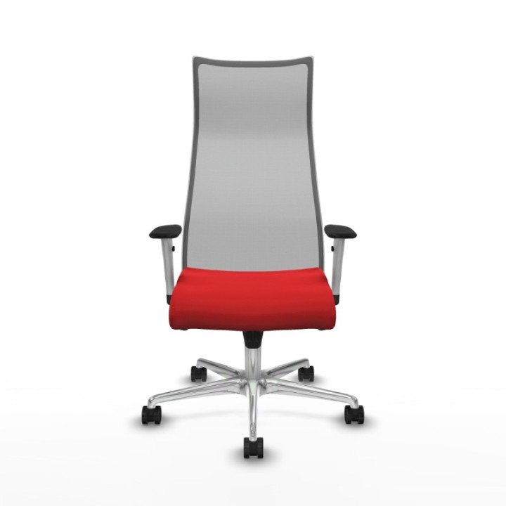 Albacete malla sincro malla gris similpiel rojo brazos blancos base aluminio ruedas 65 mm nailon