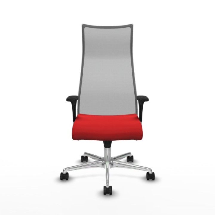 Albacete malla sincro malla gris similpiel rojo brazos 1D base aluminio ruedas 65 mm nailon