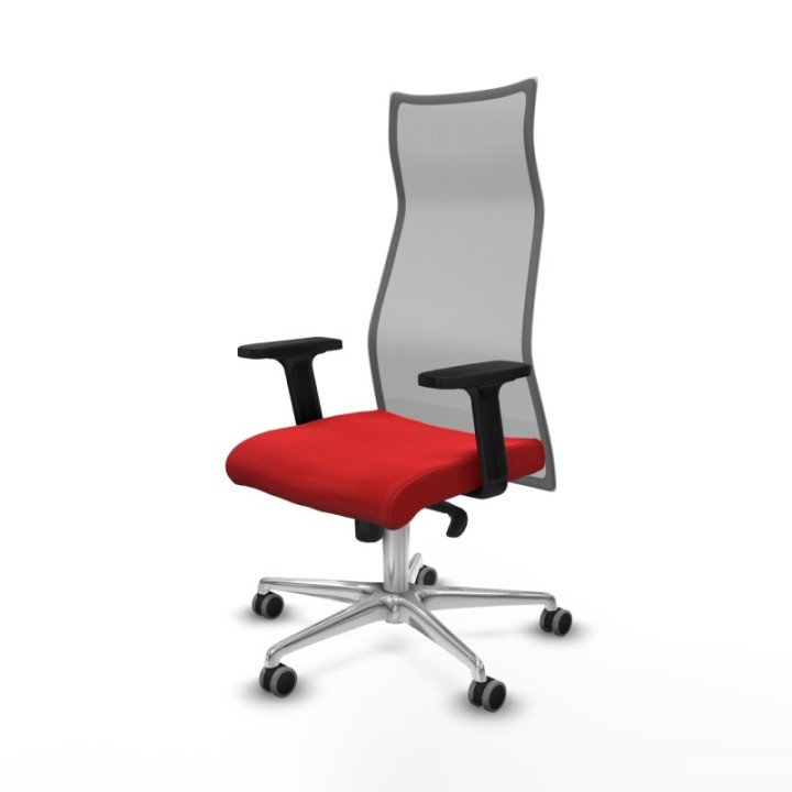 Albacete malla sincro malla gris similpiel rojo brazos 2D base aluminio ruedas 65mm engomadas