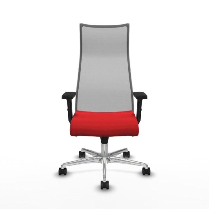 Albacete malla sincro malla gris similpiel rojo brazos 2D base aluminio ruedas 65 mm nailon