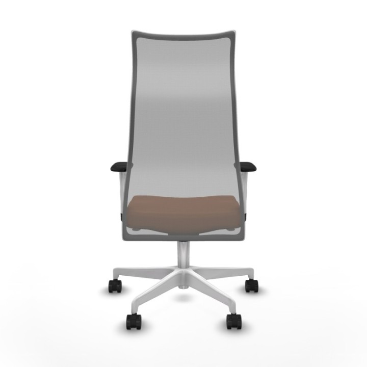 Albacete malla sincro malla gris similpiel marrón brazos blancos base blanca ruedas 65 mm nailon