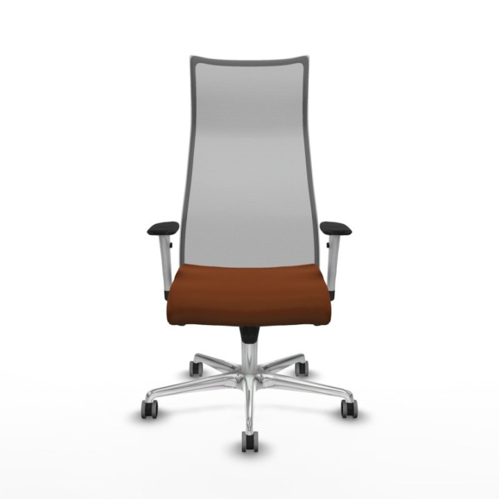 Albacete malla sincro malla gris similpiel marrón brazos blancos base aluminio ruedas 65mm engomadas