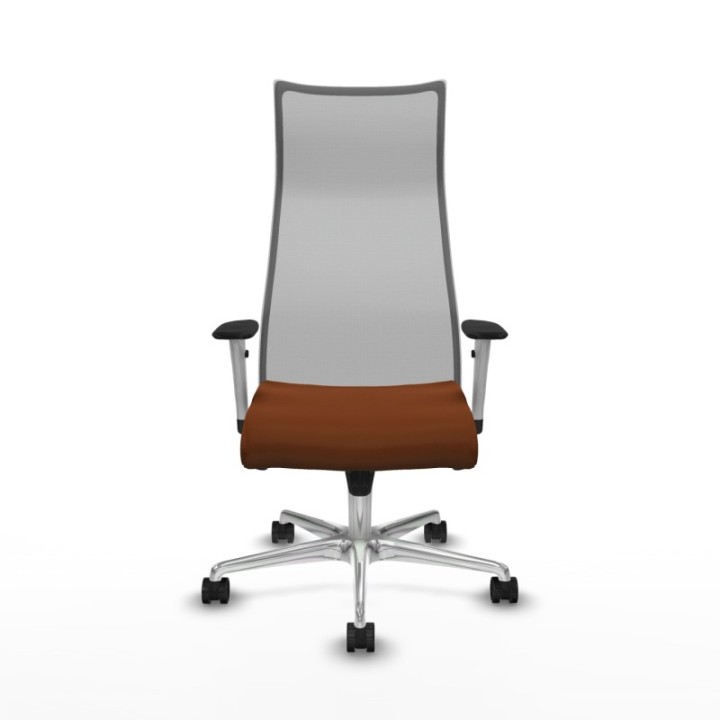 Albacete malla sincro malla gris similpiel marrón brazos blancos base aluminio ruedas 65 mm nailon