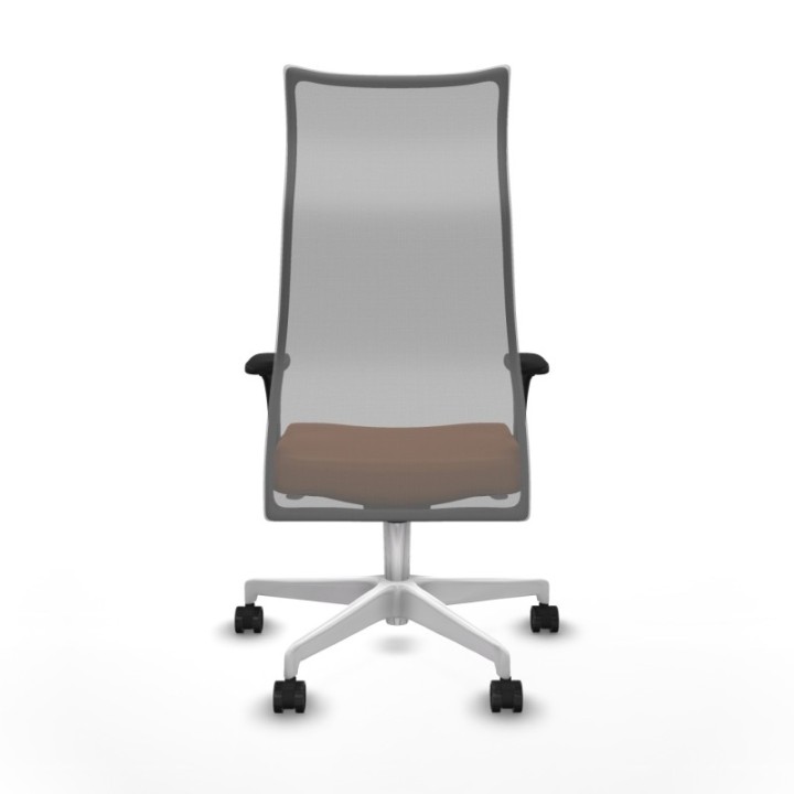 Albacete malla sincro malla gris similpiel marrón brazos 1D base blanca ruedas 65 mm nailon