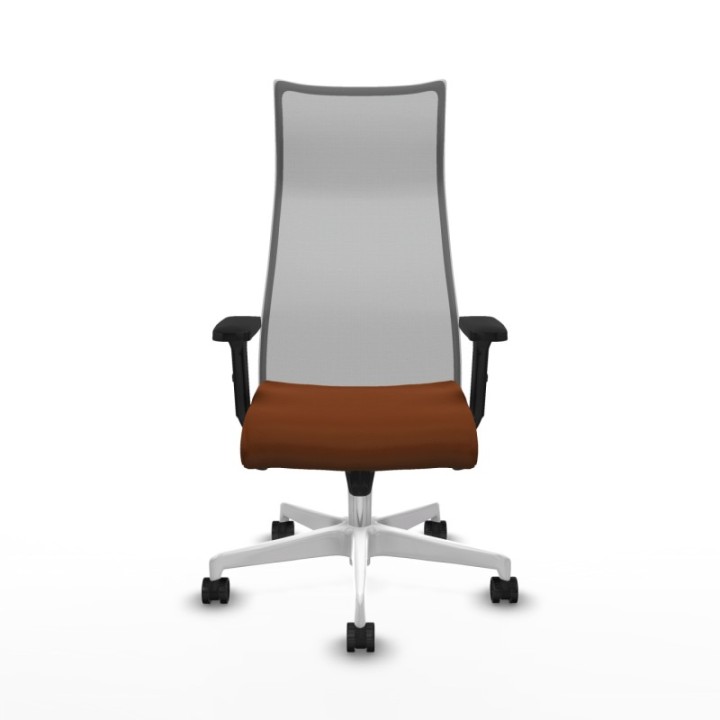 Albacete malla sincro malla gris similpiel marrón brazos 2D base blanca ruedas 65 mm nailon