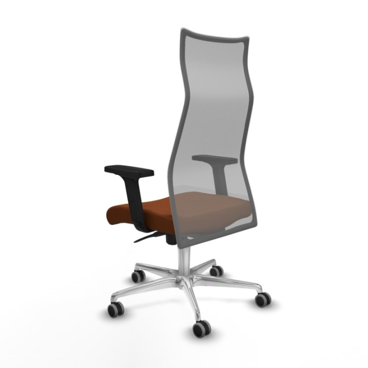 Albacete malla sincro malla gris similpiel marrón brazos 2D base aluminio ruedas 65mm engomadas