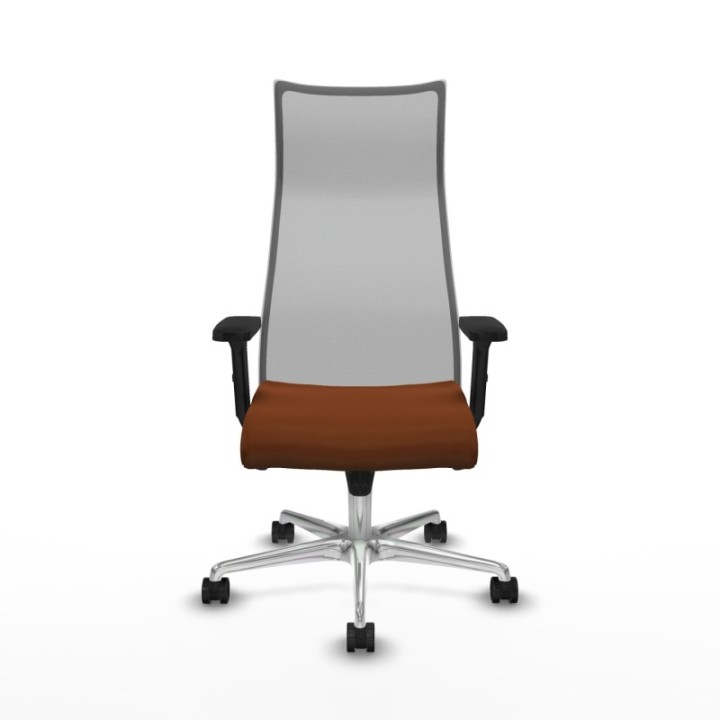 Albacete malla sincro malla gris similpiel marrón brazos 2D base aluminio ruedas 65 mm nailon