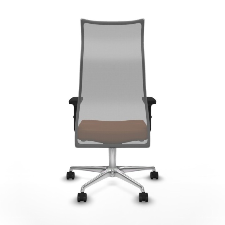 Albacete malla sincro malla gris similpiel marrón brazos 2D base aluminio ruedas 65 mm nailon