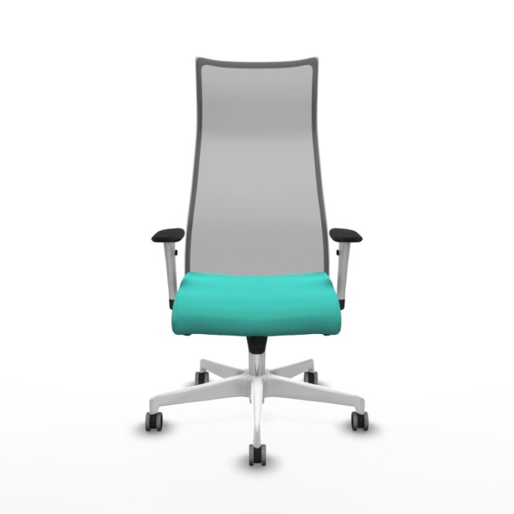 Albacete malla sincro malla gris similpiel turquesa brazos blancos base blanca ruedas 65mm engomadas