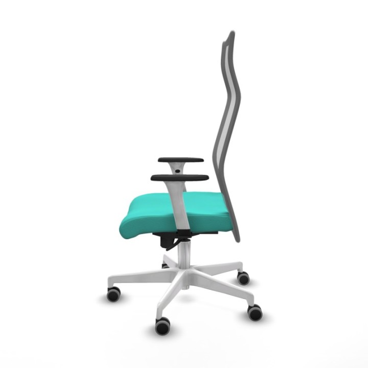 Albacete malla sincro malla gris similpiel turquesa brazos blancos base blanca ruedas 65mm engomadas