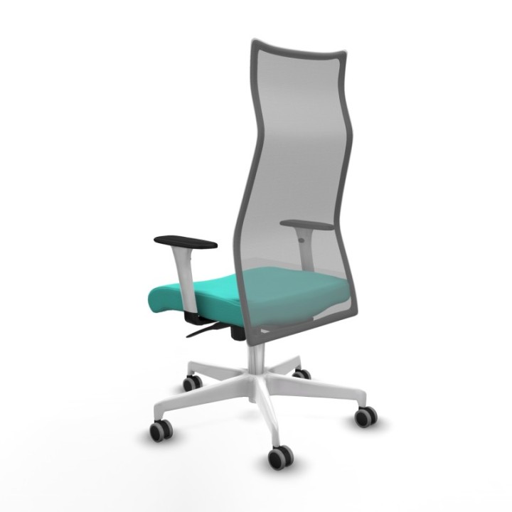 Albacete malla sincro malla gris similpiel turquesa brazos blancos base blanca ruedas 65mm engomadas