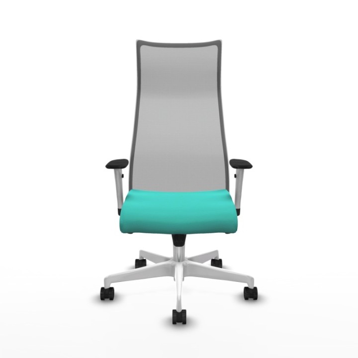 Albacete malla sincro malla gris similpiel turquesa brazos blancos base blanca ruedas 65 mm nailon