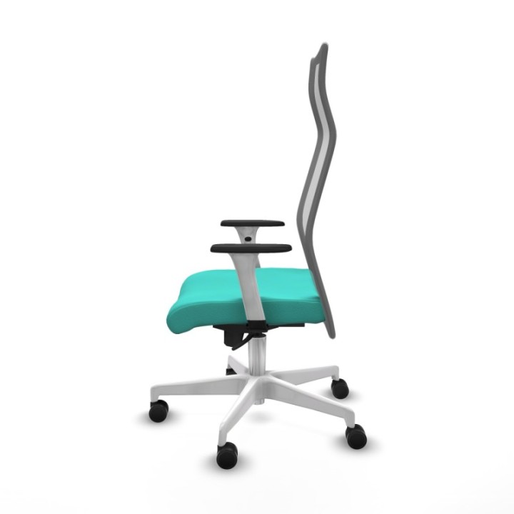 Albacete malla sincro malla gris similpiel turquesa brazos blancos base blanca ruedas 65 mm nailon